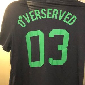 Custom tie crop "o*verserved" clover on front sz S